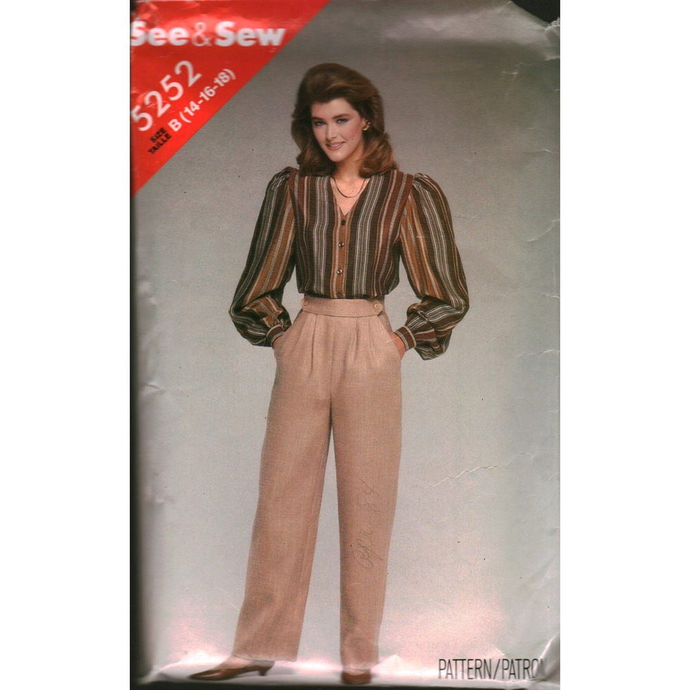 See & Sew 5252 Vintage Sewing Pattern Misses Blouse and Pleated Pants Size 14-18